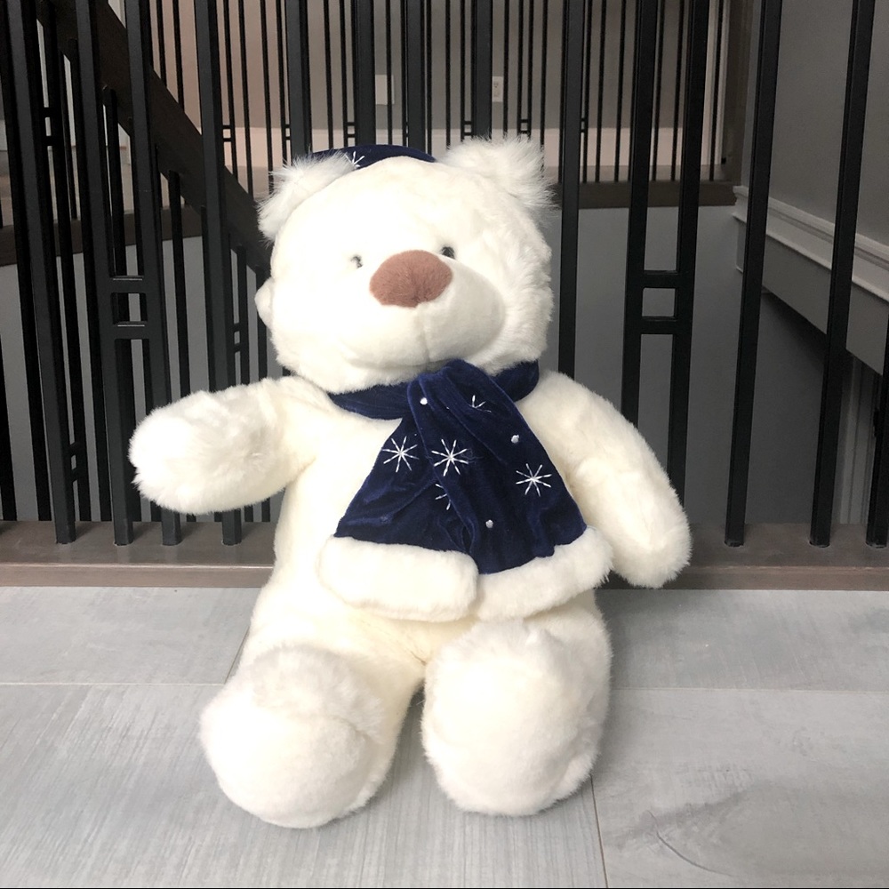 White Teddy Bear with Blue Hat🧢 & Scarf 😊